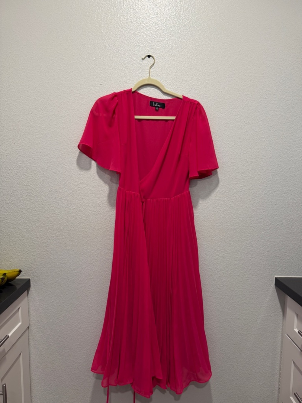 Lulu's Fuchsia Wrap Midi Dress with Flutter Sleeves